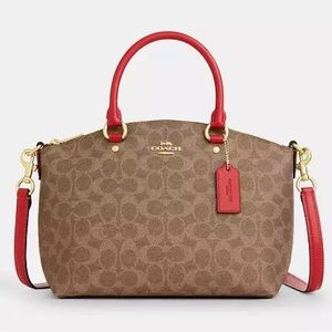 COACH IM TAN CARNATION Signature Logo Sadie Gold-Tone Hardware Satchel Bag NWT
